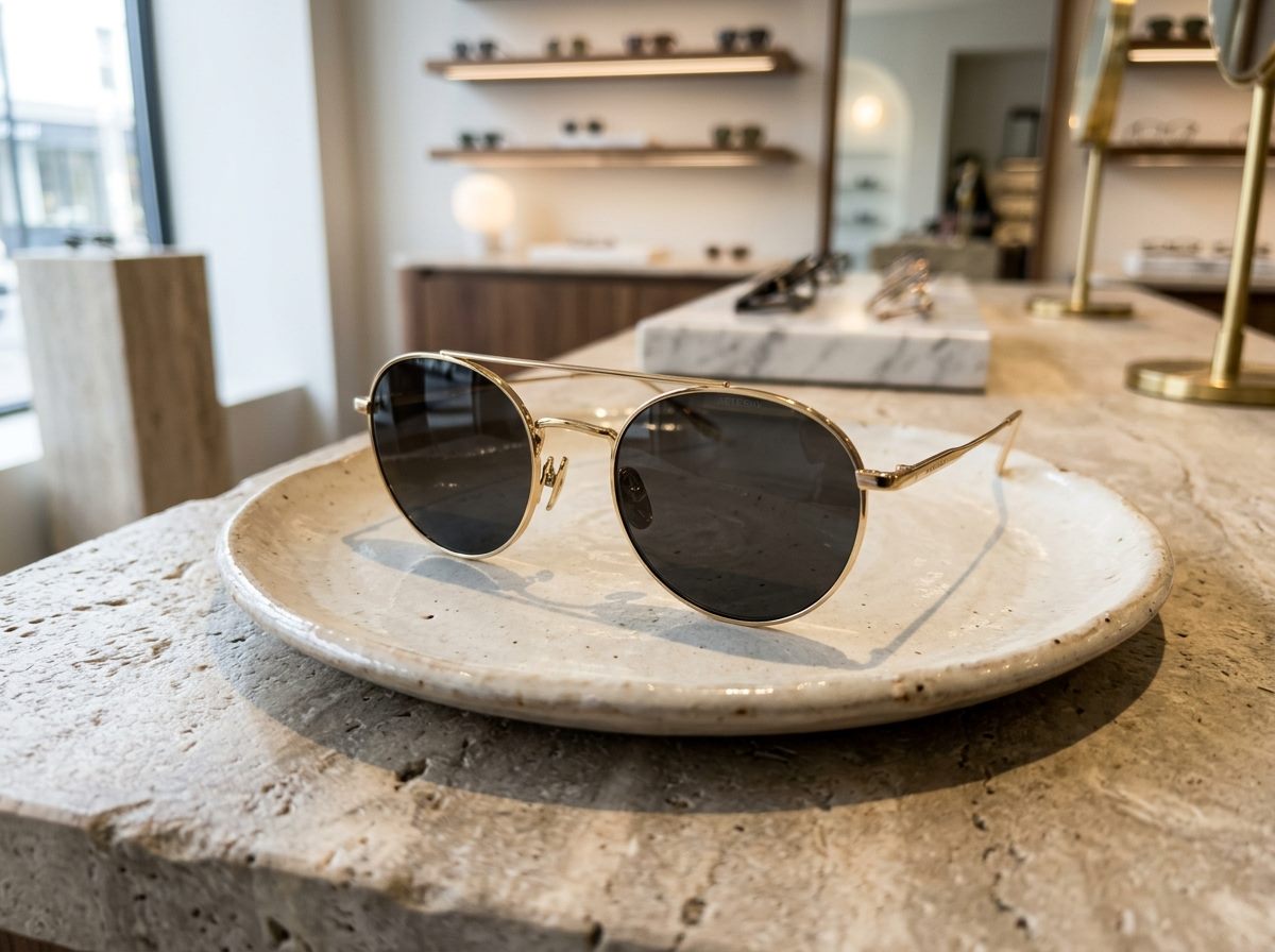 Sunglasses on ceramic plate